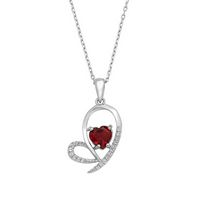 Silver Open Heart Design Pendant with Heart Shape Genuine Garnet
