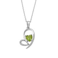 Silver Open Heart Design Pendant with Heart Shape Genuine Peridot