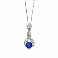 Silver Ribbon Design Pendant with Large Blue Center CZ