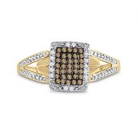 10kt Yellow Gold Womens Round Brown Diamond Cluster Ring 1/6 Cttw