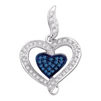 10kt White Gold Womens Round Blue Color Enhanced Diamond Heart Pendant 1/4 Cttw