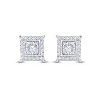 Sterling Silver Womens Round Diamond Solitaire Square Stud Earrings 1/10 Cttw