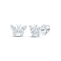 10kt White Gold Womens Round Diamond Butterfly Stud Earrings 1/5 Cttw