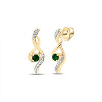 10kt Yellow Gold Womens Round Lab-Created Emerald Solitaire Diamond Earrings 1/3 Cttw