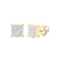 10kt Yellow Gold Womens Round Diamond Square Cluster Earrings 1/20 Cttw