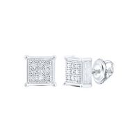 10kt White Gold Womens Round Diamond Square Earrings 1/20 Cttw