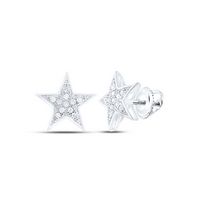 10kt White Gold Womens Round Diamond Star Cluster Screwback Earrings 1/20 Cttw
