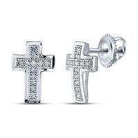 10kt White Gold Womens Round Diamond Cross Cluster Earrings 1/10 Cttw