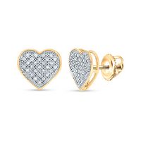 10kt Yellow Gold Womens Round Diamond Heart Cluster Screwback Earrings 1/6 Cttw