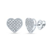 10kt White Gold Womens Round Diamond Heart Cluster Screwback Earrings 1/6 Cttw