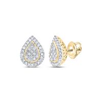 10kt Yellow Gold Womens Round Diamond Teardrop Cluster Screwback Earrings 1/5 Cttw