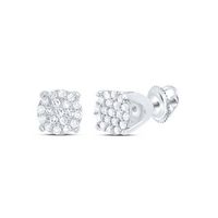 10kt White Gold Womens Round Diamond Cluster Earrings 1/8 Cttw