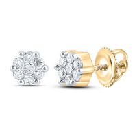 10kt Yellow Gold Womens Round Diamond Flower Cluster Stud Earrings 1/6 Cttw
