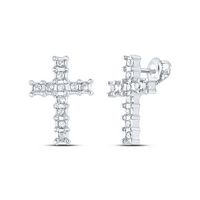 10kt White Gold Womens Round Diamond Roman Cross Religious Stud Earrings 1/10 Cttw