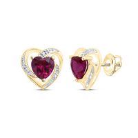 10kt Yellow Gold Womens Round Lab-Created Ruby Heart Earrings 3/8 Cttw