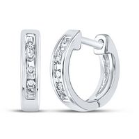 10kt White Gold Womens Round Diamond Single Row Huggie Earrings 1/20 Cttw