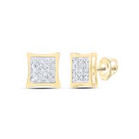 10kt Yellow Gold Womens Round Diamond Square Kite Cluster Stud Earrings 1/20 Cttw