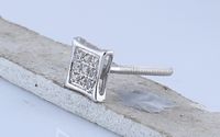 10kt White Gold Womens Round Diamond Square Kite Cluster Stud Earrings 1/20 Cttw