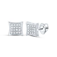 10kt White Gold Womens Round Diamond Square Kite Cluster Stud Earrings 1/10 Cttw