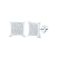 10kt White Gold Womens Round Diamond Square Cluster Earrings 1/6 Cttw