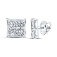 14kt White Gold Womens Round Diamond Square Kite Cluster Earrings 1/6 Cttw