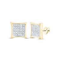 10kt Yellow Gold Womens Round Diamond Square Cluster Earrings 1/4 Cttw