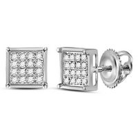 10kt White Gold Womens Round Diamond Square Cluster Earrings 1/10 Cttw
