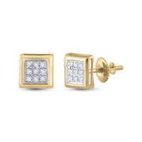 10kt Yellow Gold Womens Round Diamond Square Cluster Stud Earrings 1/20 Cttw