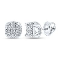 10kt White Gold Mens Round Diamond Cluster Stud Earrings 1/5 Cttw