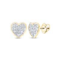 10kt Yellow Gold Womens Round Diamond Heart Cluster Stud Earrings 1/20 Cttw