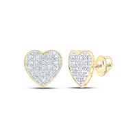 10kt Yellow Gold Womens Round Diamond Heart Cluster Earrings 1/10 Cttw