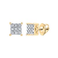 10kt Yellow Gold Womens Round Diamond Cindys Dream Square Cluster Stud Earrings 1/6 Cttw