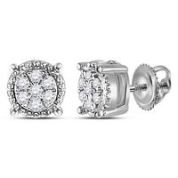 10kt White Gold Womens Round Diamond Flower Cluster Milgrain Stud Earrings 1/10 Cttw