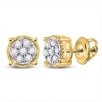 10kt Yellow Gold Womens Round Diamond Flower Cluster Stud Earrings 1/6 Cttw