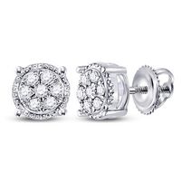 10kt White Gold Womens Round Diamond Flower Cluster Stud Earrings 1/6 Cttw