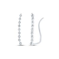 10kt White Gold Womens Round Diamond Climber Earrings 1/20 Cttw