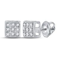 10kt White Gold Womens Round Diamond Square Cluster Earrings 1/20 Cttw