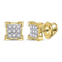 10kt Yellow Gold Womens Round Diamond Square Cluster Earrings 1/20 Cttw