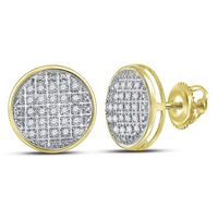 10kt Yellow Gold Mens Round Diamond Circle Cluster Stud Earrings 1/8 Cttw