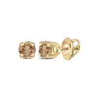 10kt Yellow Gold Womens Round Brown Diamond Solitaire Stud Earrings 1/4 Cttw
