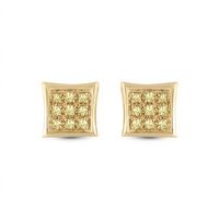 10kt Yellow Gold Mens Round Yellow Color Enhanced Diamond Cluster Square Kite Earrings 1/20 Cttw