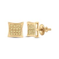 10kt Yellow Gold Mens Round Color Enhanced Diamond Square Kite Cluster Earrings 1/10 Cttw