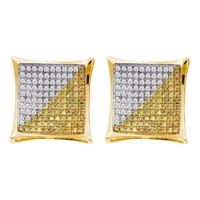 10kt Yellow Gold Mens Round Color Enhanced Diamond Square Kite Cluster Earrings 1/6 Cttw
