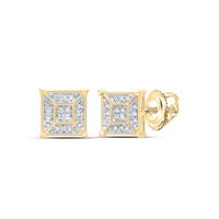 10kt Yellow Gold Womens Round Diamond Square Geomteric Cluster Earrings 1/10 Cttw