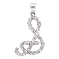 10kt White Gold Womens Round Diamond Cursive Letter S Pendant 1/5 Cttw