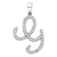 10kt White Gold Womens Round Diamond Cursive Letter G Pendant 1/5 Cttw