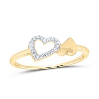 10kt Yellow Gold Womens Round Diamond Sloender Double Heart Ring 1/20 Cttw