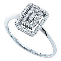 10kt White Gold Womens Round Diamond Rectangle Cluster Slender Ring 1/12 Cttw