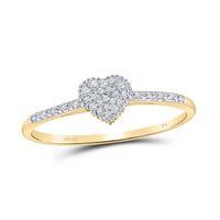 10kt Yellow Gold Womens Round Diamond Slender Heart Cluster Ring 1/12 Cttw