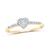 14kt Yellow Gold Womens Round Diamond Slender Heart Cluster Ring 1/12 Cttw